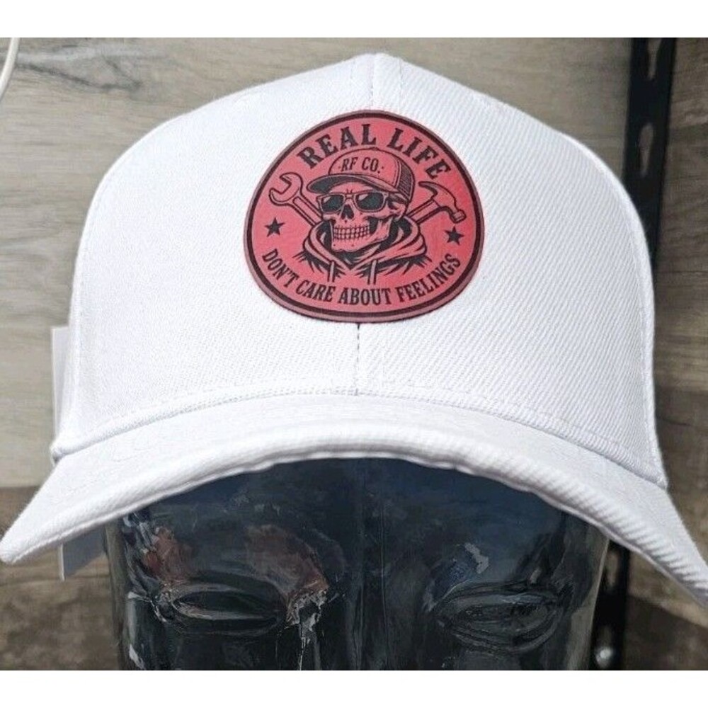REAL Life DON'T Care About FEELINGS Red Patch White Baseball Hat Cap